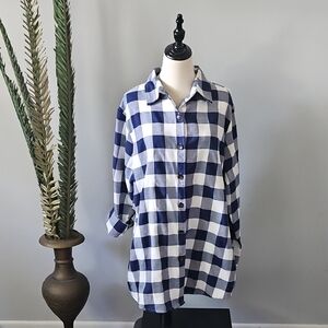 LuLaRoe Blue and White Buffalo Plaid Button Down Shacket